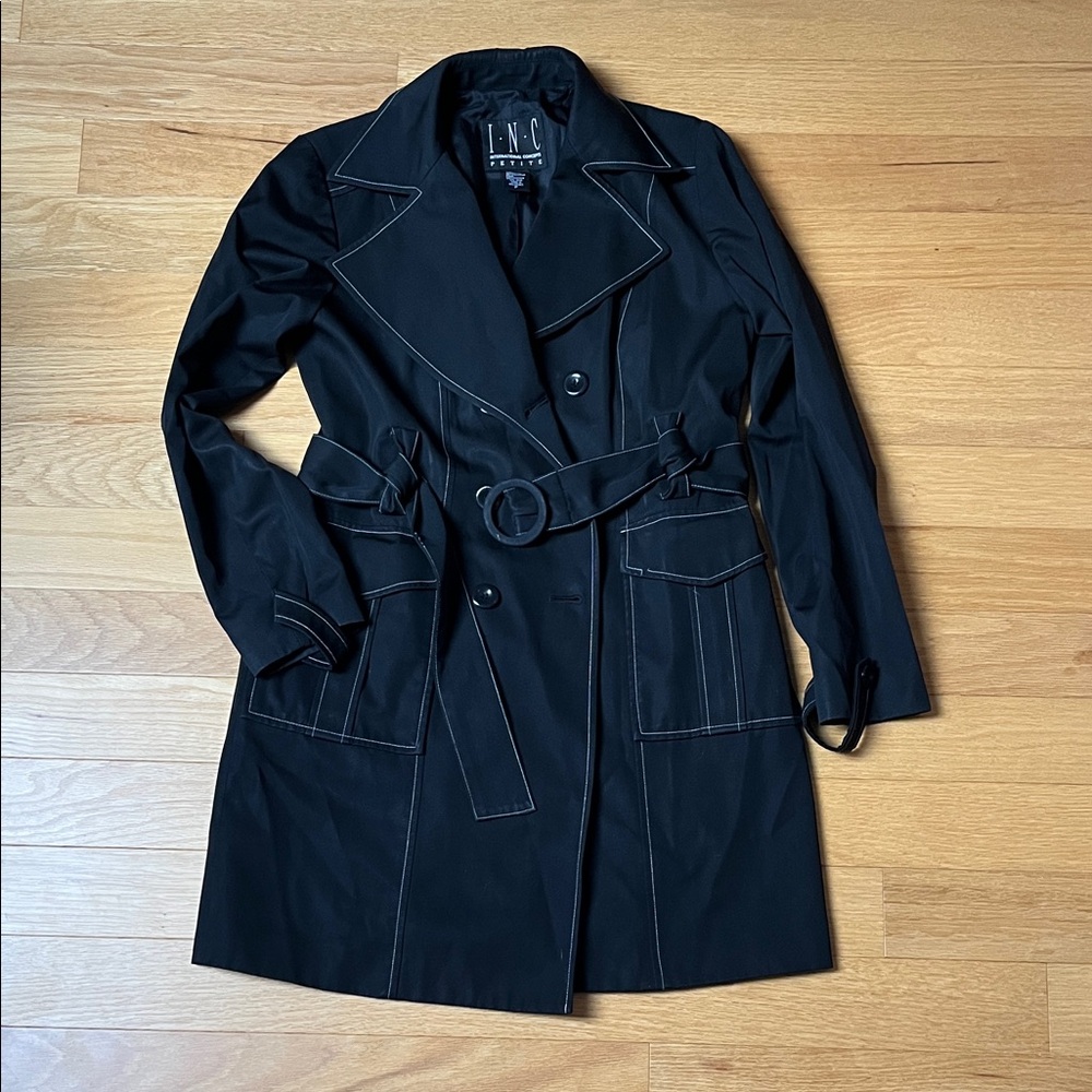 INC International Concepts Women's Elegant Black Trench Coat